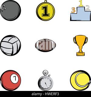 Sport Kugeln Icons set, cartoon-Stil Stock Vektor