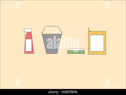 Reinigung-Werkzeug-set auf einem hellen Hintergrund Stock Vektor