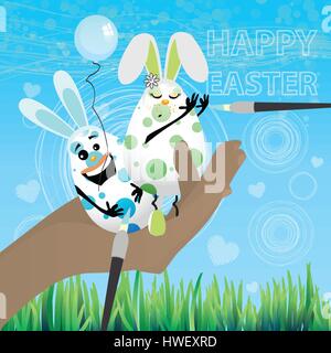 Oster-Glück. Eiern Kaninchen mit lustigem Gesicht Stock Vektor