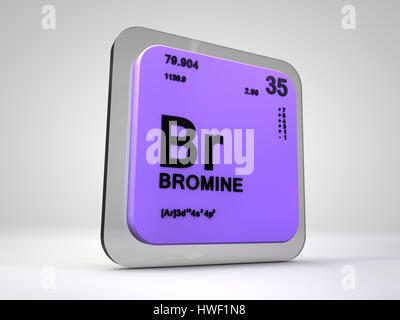 Brom - Br-Chemisches Element Periodensystem 3d render Stockfoto