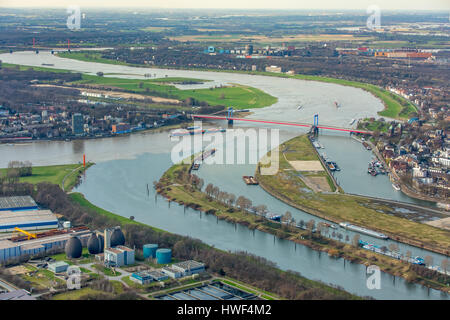 Rhein, Ruhr-Mündung bei leichten Hochwasser, Ruhrort, Duisburg, Ruhrgebiet, Nordrhein-Westfalen, Deutschland, Rhein, Ruhrmündung Bei Leichtem Hochwassser, Stockfoto