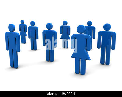 3D Abbildung des Menschen Zeichen auf weißem Hintergrund Stockfoto