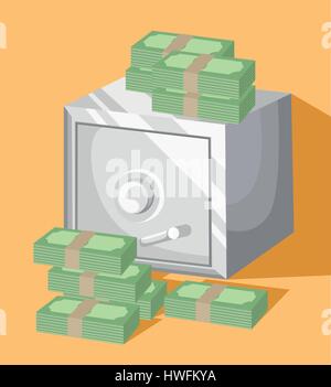 Metall Bank sicher Vektor Icon. Konzept der sicheren Schatten Symbol speichern Dollar-flaches Design-Stil-Vektor-Illustration Stock Vektor