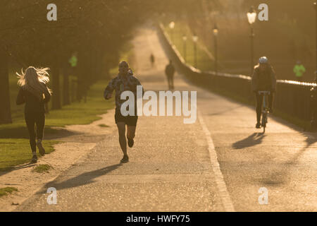 London, UK. 21. März 2017. Jogger im Hyde Park heute Morgen bei sonnigem Wetter. London hat einen sonnigen und warmen Start in den Tag heute gesehen. Bildnachweis: London Pix/Alamy Live News Stockfoto