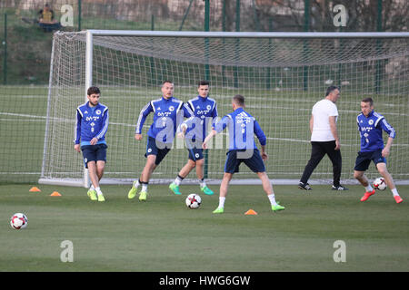 Zenica, Bosnien und Herzegowina. 21. März 2017. Spieler der Fußball-Nationalmannschaft von Bosnien und Herzegowina (BiH) besuchen das Training in Zenica, Bosnien und Herzegowina, am 21. März 2017. Bosnien und Herzegowina spielt zwei Spiele, Qualifikation für die WM gegen Gibraltar in Zenica am 25 März und freundlich mit Albanien am 28. März in Elbasan. Bildnachweis: Haris Memija/Xinhua/Alamy Live-Nachrichten Stockfoto