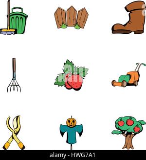 Gartenarbeiten Icons Set, Cartoon-Stil Stock Vektor