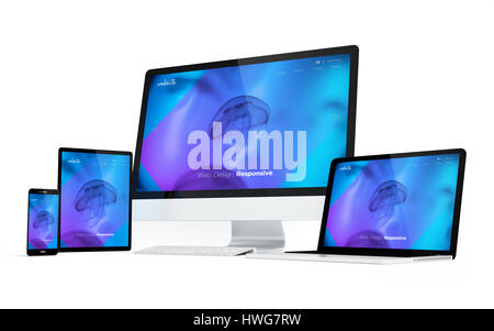 Mobilitätshilfen mit modernen responsive Design auf dem Bildschirm. 3D-Rendering. Stockfoto