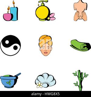 Spa-Icons set, cartoon-Stil Stock Vektor