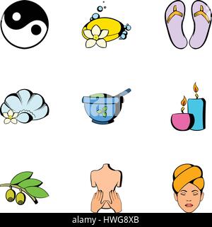 Sauna-Icons set, cartoon-Stil Stock Vektor