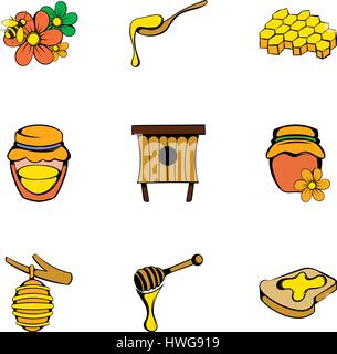 Honig-Icons set, cartoon-Stil Stock Vektor