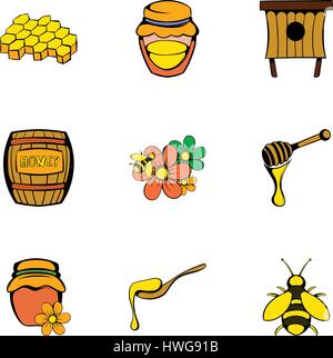 Bee Icons Set, Cartoon-Stil Stock Vektor