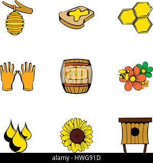 Biene Garten Icons Set, Cartoon-Stil Stock Vektor