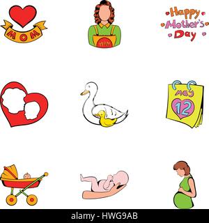 Muttertag-Icons set, cartoon-Stil Stock Vektor