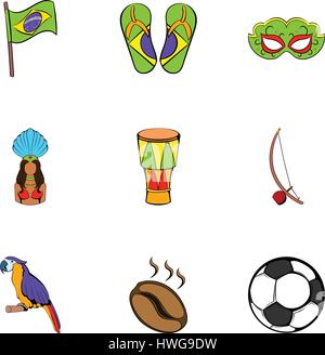 Brasilien-Statue Icons Set, Cartoon-Stil Stock Vektor
