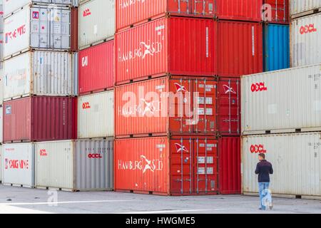 Frankreich, Seine Maritime, Le Havre, Hafen, Lagerfläche für Container Stockfoto