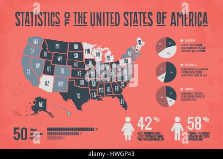 Poster-Karte USA mit Infografiken Elemente Stock Vektor