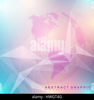 Dreidimensionalen abstrakten Hintergrund Planet. Virtuellen Hintergrund Kommunikation oder Partikel Verbindungen. Globales Netzwerk Verbindung und Linien Plexus. Minimalistisches Design chaotisch, Vektor-Illustration. Stock Vektor