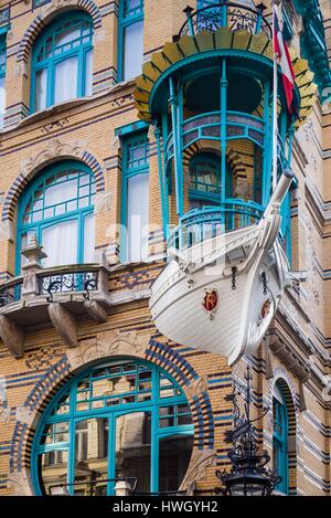 Belgien, Antwerpen, Jugendstil Architektur, ' t Bootje Haus, detail Stockfoto