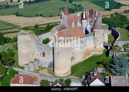 Frankreich, Cote d ' or, Chateauneuf de Auxois, gekennzeichnet der schönsten Dörfer Frankreichs, das Schloss (Luftbild) Stockfoto