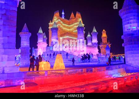 China, Mandschurei, Heilongjiang, Harbin internationale Eis- und Schneeskulpturen-Festival Stockfoto