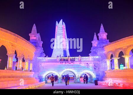 China, Mandschurei, Heilongjiang, Harbin internationale Eis- und Schneeskulpturen-Festival Stockfoto