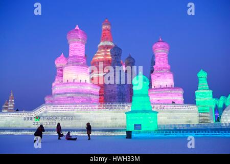 China, Mandschurei, Heilongjiang, Harbin internationale Eis- und Schneeskulpturen-Festival Stockfoto