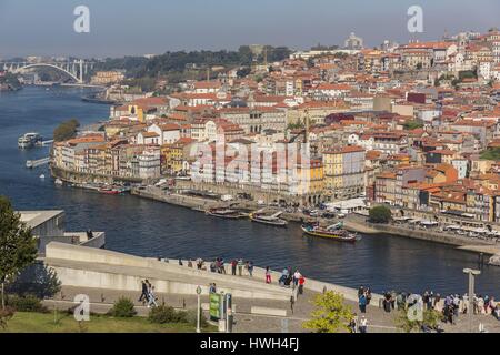 Region Nord, Porto, Vila Nova de Gaia, die historische Altstadt zum Weltkulturerbe der UNESCO und der Brücke von Arrabida da die Gärten do Morro von Vila Nova de Gaia Stockfoto