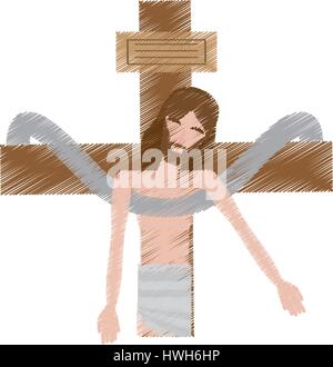 Zeichnung Jesus Christus Heilig Kreuz Stock Vektor