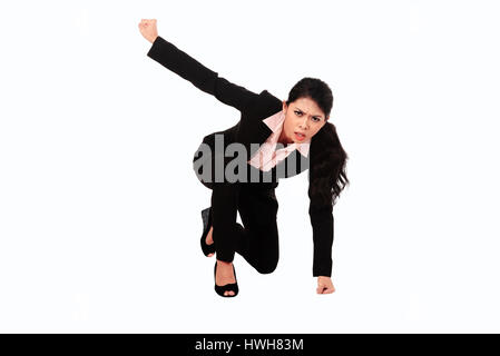 Asiatische Geschäftsfrau mit kämpfen Geste isoliert auf weißem Hintergrund Stockfoto