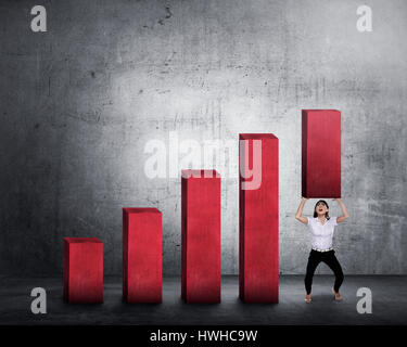 Asiatische Geschäftsfrau Aufhebung Sperrung des Diagramms. Geschäftskonzept Herausforderung Stockfoto