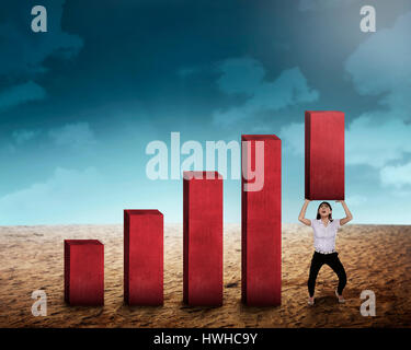 Asiatische Geschäftsfrau Aufhebung Sperrung des Diagramms. Geschäftskonzept Herausforderung Stockfoto