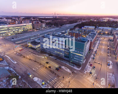 Luftaufnahme der Gebäude in der Stadt Espoo, Finnland Stockfoto