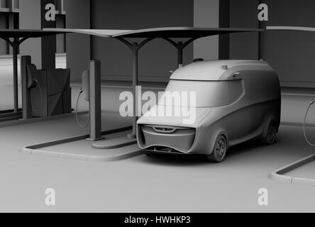 Clay Modell Rendering der Lieferwagen in der Ladestation. 3D-Rendering Bild. Stockfoto