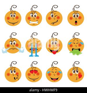 Baby Junge Emojis Satz von Emoticons Icons isoliert. Vektor-Illustration auf weißem Hintergrund Stock Vektor