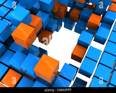 abstrakt 3d Illustration der orangenen und blauen Boxen Hintergrund Stockfoto