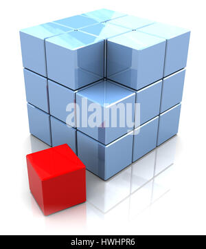 3D Abbildung des Cube gebaut aus Blöcken mit einem Block rot Stockfoto