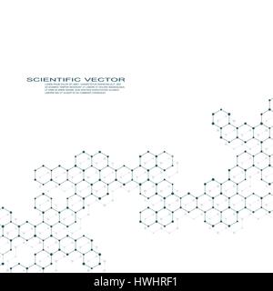 Sechseckige Molekül DNA. Molekulare Struktur der Neuronen-System. Genetischen und chemischen Verbindungen. Chemie, Medizin, Wissenschaft und Technologie-Konzept. Geometrischen abstrakten Hintergrund. Vektor-illustration Stock Vektor