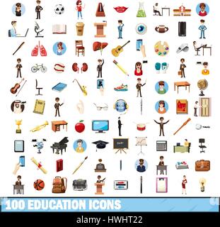 100 Bildung Icons set, cartoon-Stil Stock Vektor