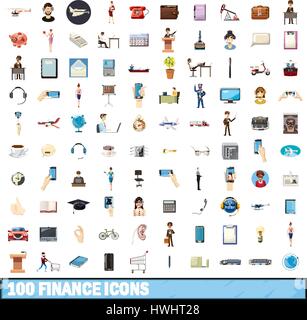 100 Finanzen Icons set, cartoon-Stil Stock Vektor