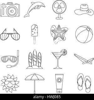 Sommer Rest Icons Set, Umriss-Stil Stock Vektor