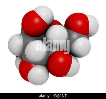 Mannose (D-Mannose) Zuckermolekül. 3D-Rendering.  Epimer der Glucose. Atome sind als Kugeln mit konventionellen Farbcodierung vertreten: Wasserstoff (weiß Stockfoto