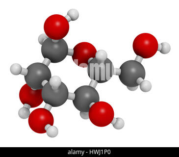 Mannose (D-Mannose) Zuckermolekül. 3D-Rendering.  Epimer der Glucose. Atome sind als Kugeln mit konventionellen Farbcodierung vertreten: Wasserstoff (weiß Stockfoto