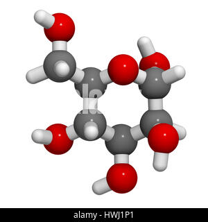 Mannose (D-Mannose) Zuckermolekül. 3D-Rendering.  Epimer der Glucose. Atome sind als Kugeln mit konventionellen Farbcodierung vertreten: Wasserstoff (weiß Stockfoto