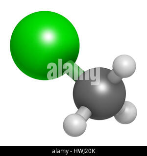 Betäubende (Methyl Chloride) Molekül. 3D-Rendering.  Atome sind als Kugeln mit konventionellen Farbcodierung vertreten: Wasserstoff (weiß), Kohlenstoff (Gr Stockfoto