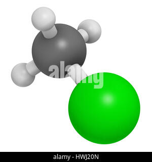 Betäubende (Methyl Chloride) Molekül. 3D-Rendering.  Atome sind als Kugeln mit konventionellen Farbcodierung vertreten: Wasserstoff (weiß), Kohlenstoff (Gr Stockfoto