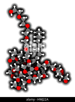 Polysorbat 80 Tensid und Emulgator Molekül. 3D-Rendering.  In Lebensmitteln (E433), Kosmetika und Arzneimitteln verwendet. Atome sind als Kugeln mit vertreten. Stockfoto