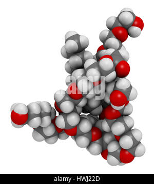 Polysorbat 80 Tensid und Emulgator Molekül. 3D-Rendering.  In Lebensmitteln (E433), Kosmetika und Arzneimitteln verwendet. Atome sind als Kugeln mit vertreten. Stockfoto