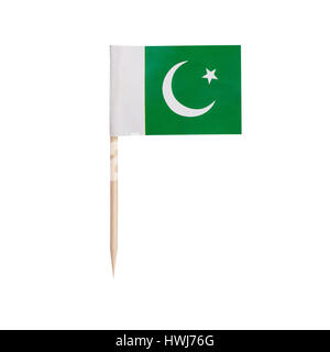 Miniatur-Flagge Pakistan. Kleine Papier Zahnstocher pakistanische Flagge. Isoliert auf weißem Hintergrund Stockfoto