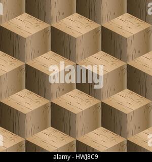 Zusammenfassung Hintergrund, nahtlose Muster der isometrischen Würfel, wiederholende Holz Textur, Vektor-Illustration. Stock Vektor