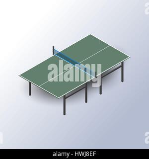 Tabelle für Tennis und Tischtennis in der isometrischen Ansicht isoliert auf weißem Hintergrund, design Elemente Sportgeräte, Vektor-Illustration. Stock Vektor